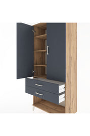 Hyperion Dolap 4 Raflı 2 Çekmeceli 2 Kapaklı 88x44x195 Çam-Antrasit