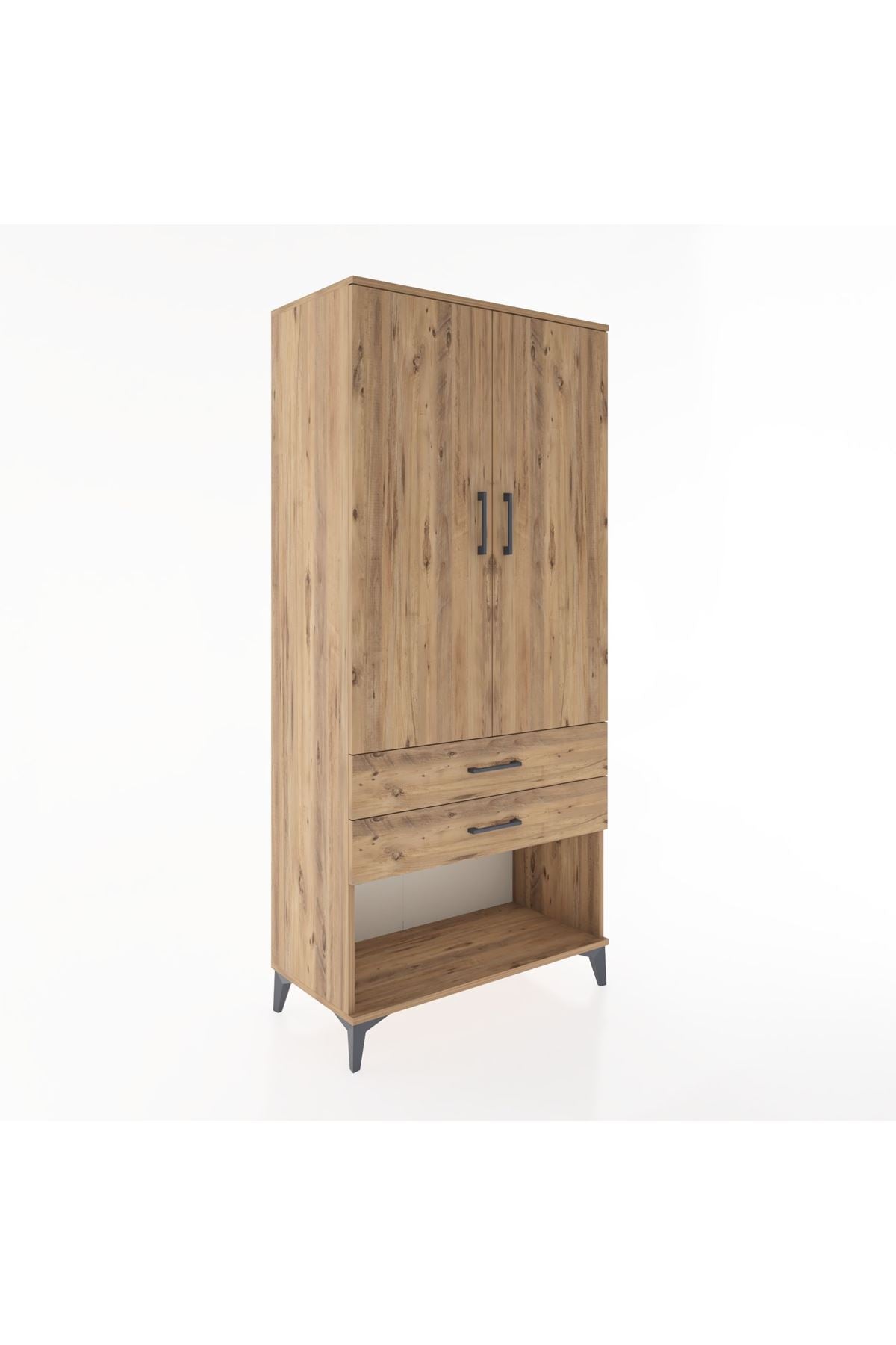 Hyperion Dolap 4 Raflı 2 Çekmeceli 2 Kapaklı 88x44x195 Çam-Çam