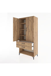 Hyperion Dolap 4 Raflı 2 Çekmeceli 2 Kapaklı 88x44x195 Çam-Çam