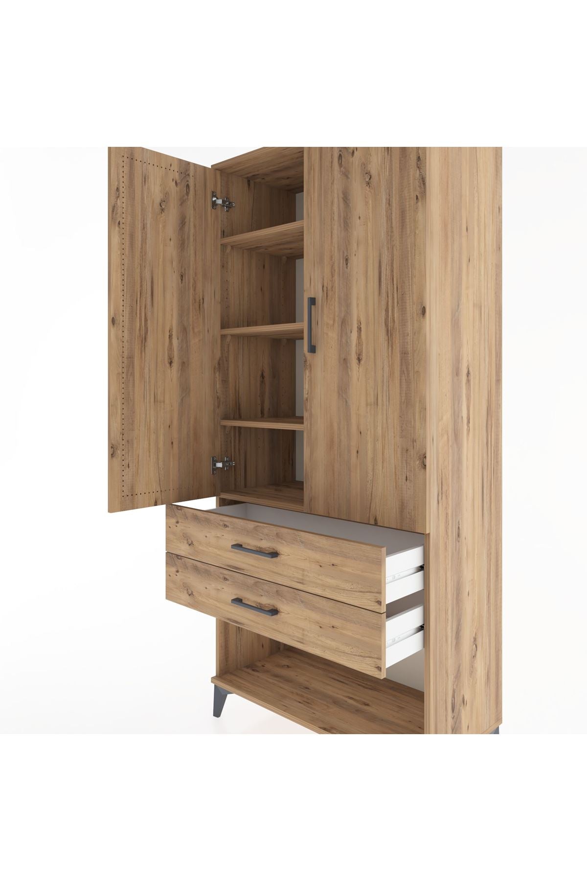 Hyperion Dolap 4 Raflı 2 Çekmeceli 2 Kapaklı 88x44x195 Çam-Çam