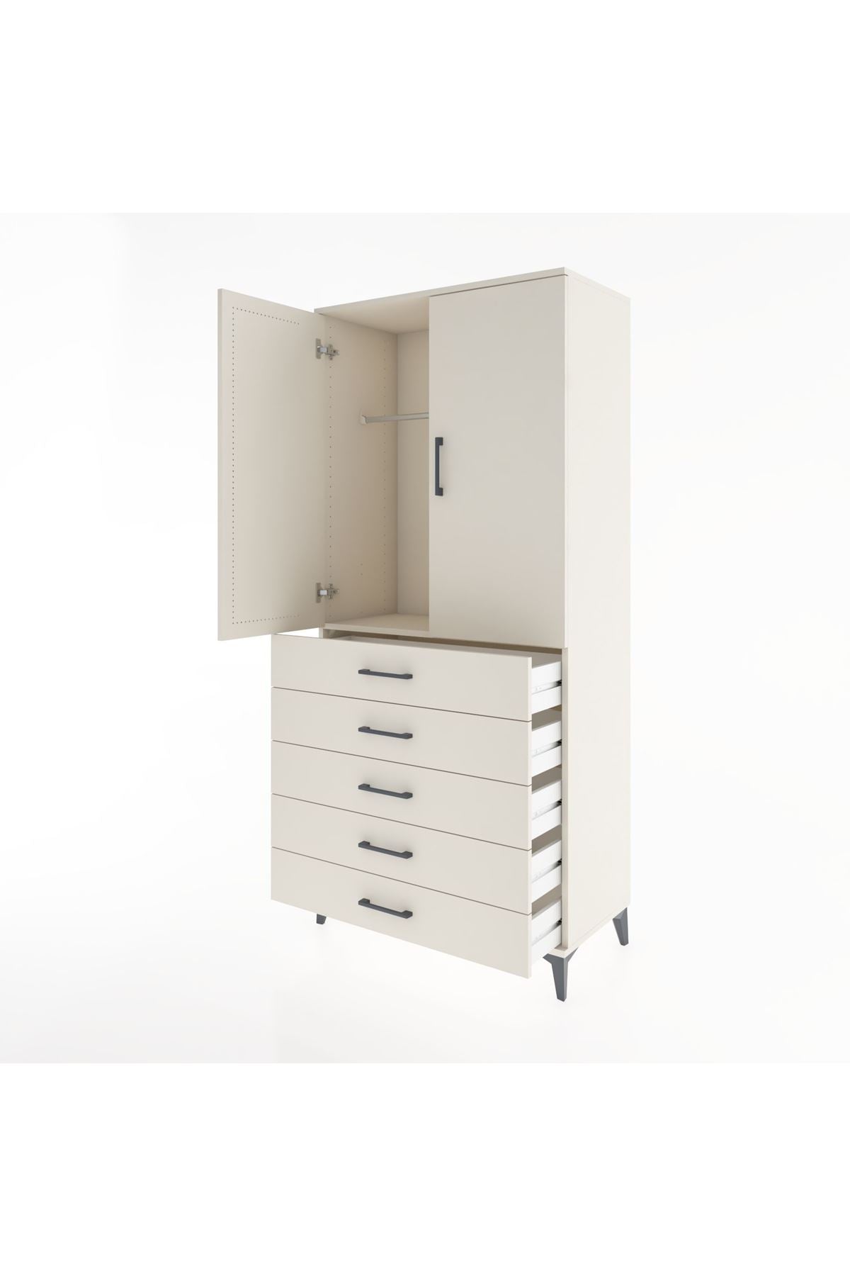 Hyperion Dolap Tek Raflı 5 Çekmeceli Tek Askılı 88x44x195 Aytaşı-Aytaşı
