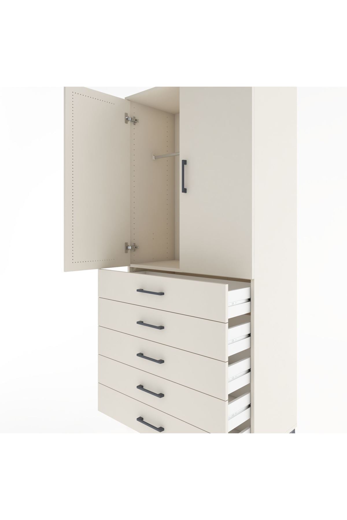 Hyperion Dolap Tek Raflı 5 Çekmeceli Tek Askılı 88x44x195 Aytaşı-Aytaşı