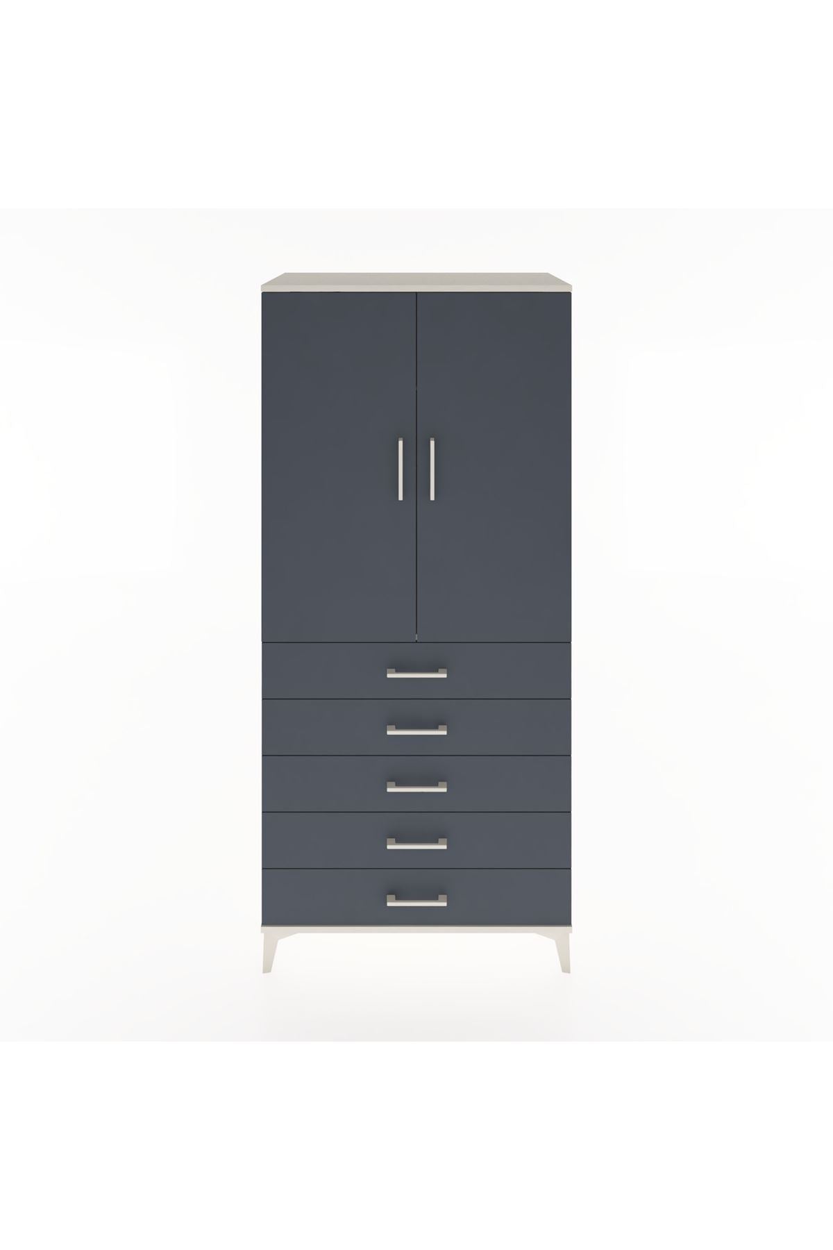 Hyperion Dolap Tek Raflı 5 Çekmeceli Tek Askılı 88x44x195 Aytaşı-Antrasit