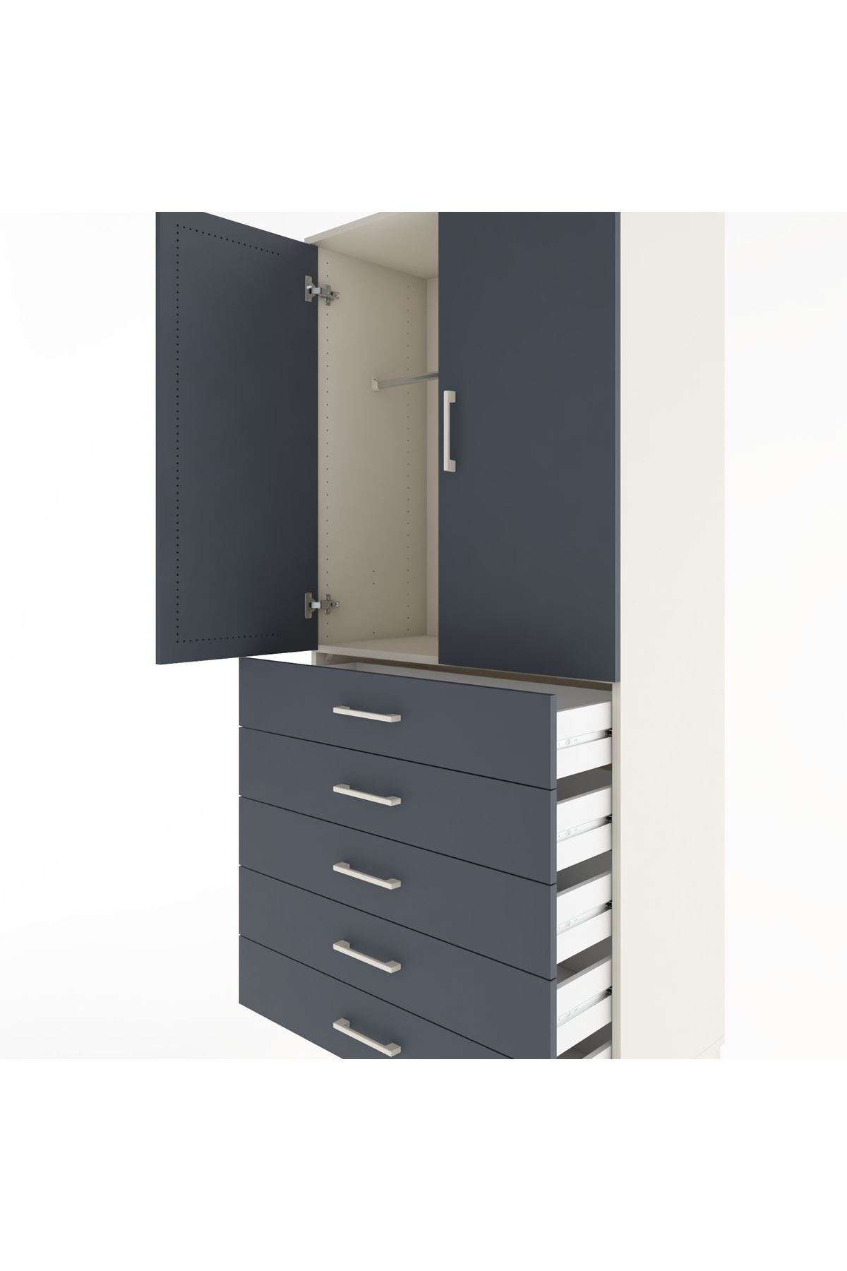 Hyperion Dolap Tek Raflı 5 Çekmeceli Tek Askılı 88x44x195 Aytaşı-Antrasit