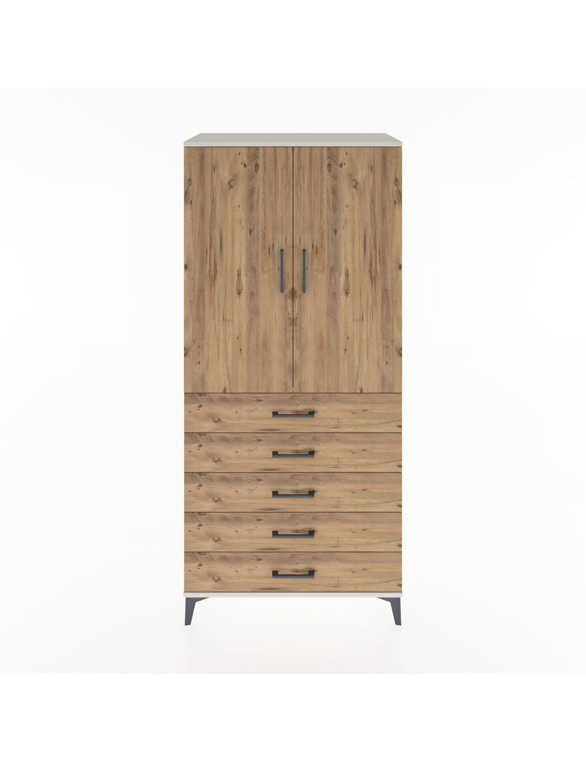 Hyperion Dolap Tek Raflı 5 Çekmeceli Tek Askılı 88x44x195 Aytaşı-Çam