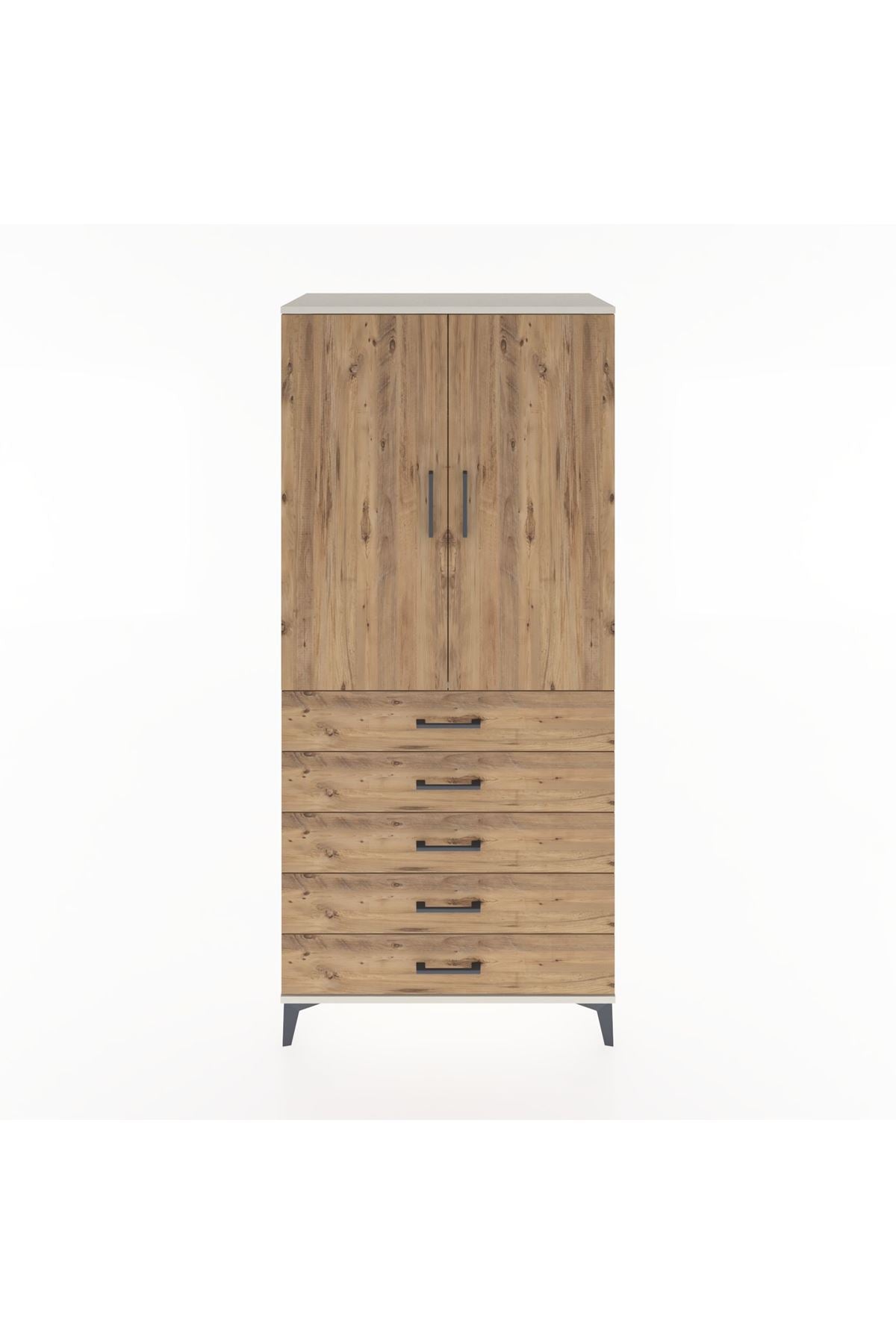 Hyperion Dolap Tek Raflı 5 Çekmeceli Tek Askılı 88x44x195 Aytaşı-Çam