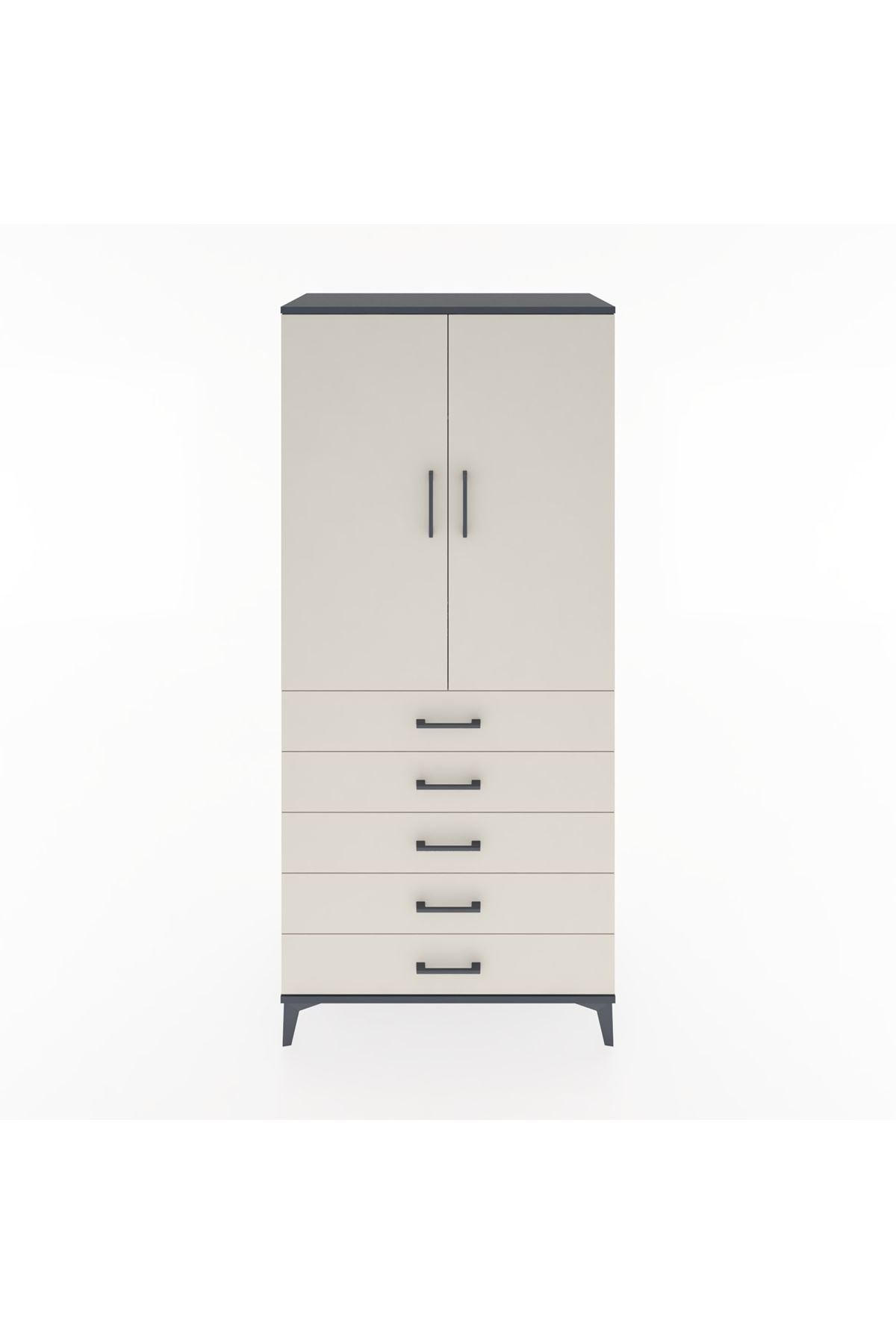 Hyperion Dolap Tek Raflı 5 Çekmeceli Tek Askılı 88x44x195 Antrasit-Aytaşı