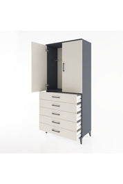Hyperion Dolap Tek Raflı 5 Çekmeceli Tek Askılı 88x44x195 Antrasit-Aytaşı