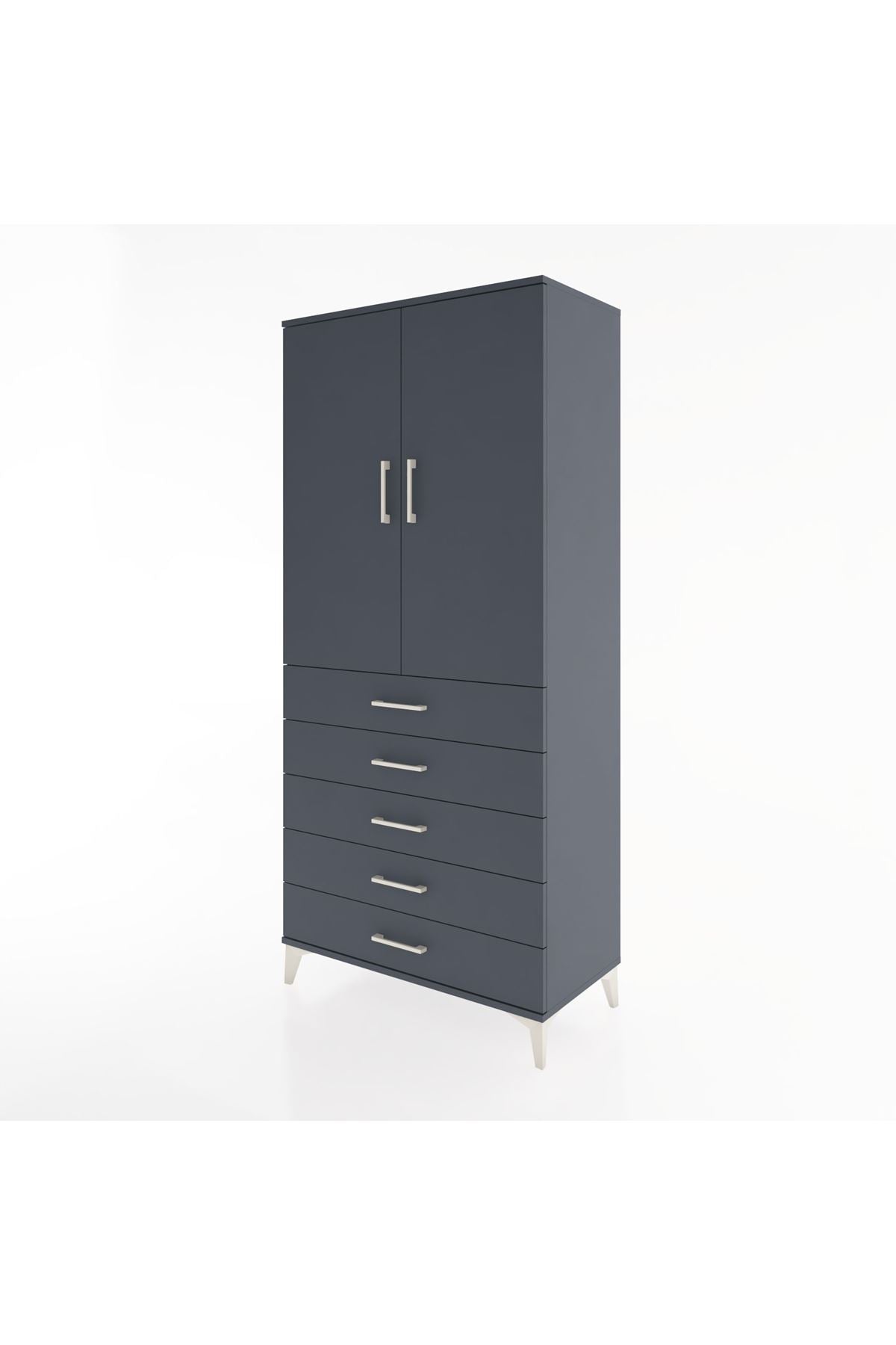 Hyperion Dolap Tek Raflı 5 Çekmeceli Tek Askılı 88x44x195 Antrasit-Antrasit