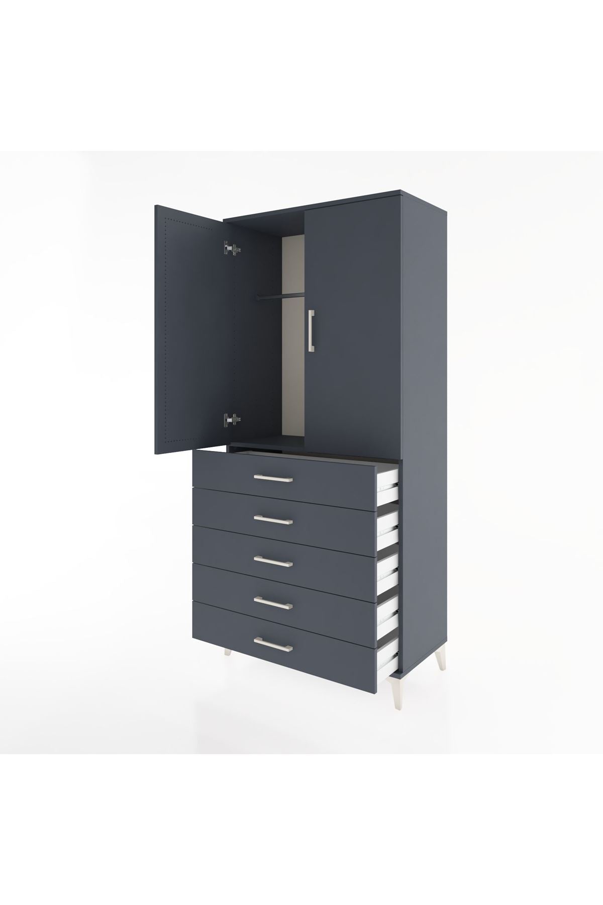 Hyperion Dolap Tek Raflı 5 Çekmeceli Tek Askılı 88x44x195 Antrasit-Antrasit