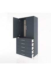 Hyperion Dolap Tek Raflı 5 Çekmeceli Tek Askılı 88x44x195 Antrasit-Antrasit