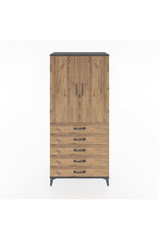 Hyperion Dolap Tek Raflı 5 Çekmeceli Tek Askılı 88x44x195 Antrasit-Çam