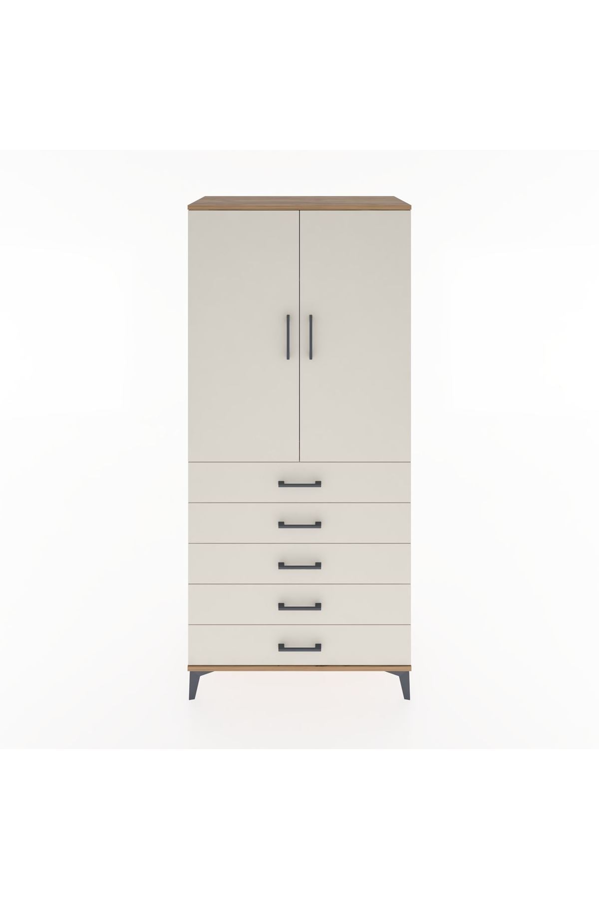 Hyperion Dolap Tek Raflı 5 Çekmeceli Tek Askılı 88x44x195 Çam-Aytaşı