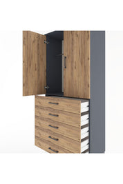 Hyperion Dolap Tek Raflı 5 Çekmeceli Tek Askılı 88x44x195 Antrasit-Çam