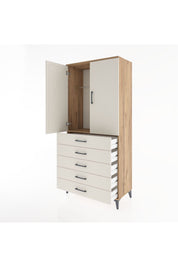 Hyperion Dolap Tek Raflı 5 Çekmeceli Tek Askılı 88x44x195 Çam-Aytaşı