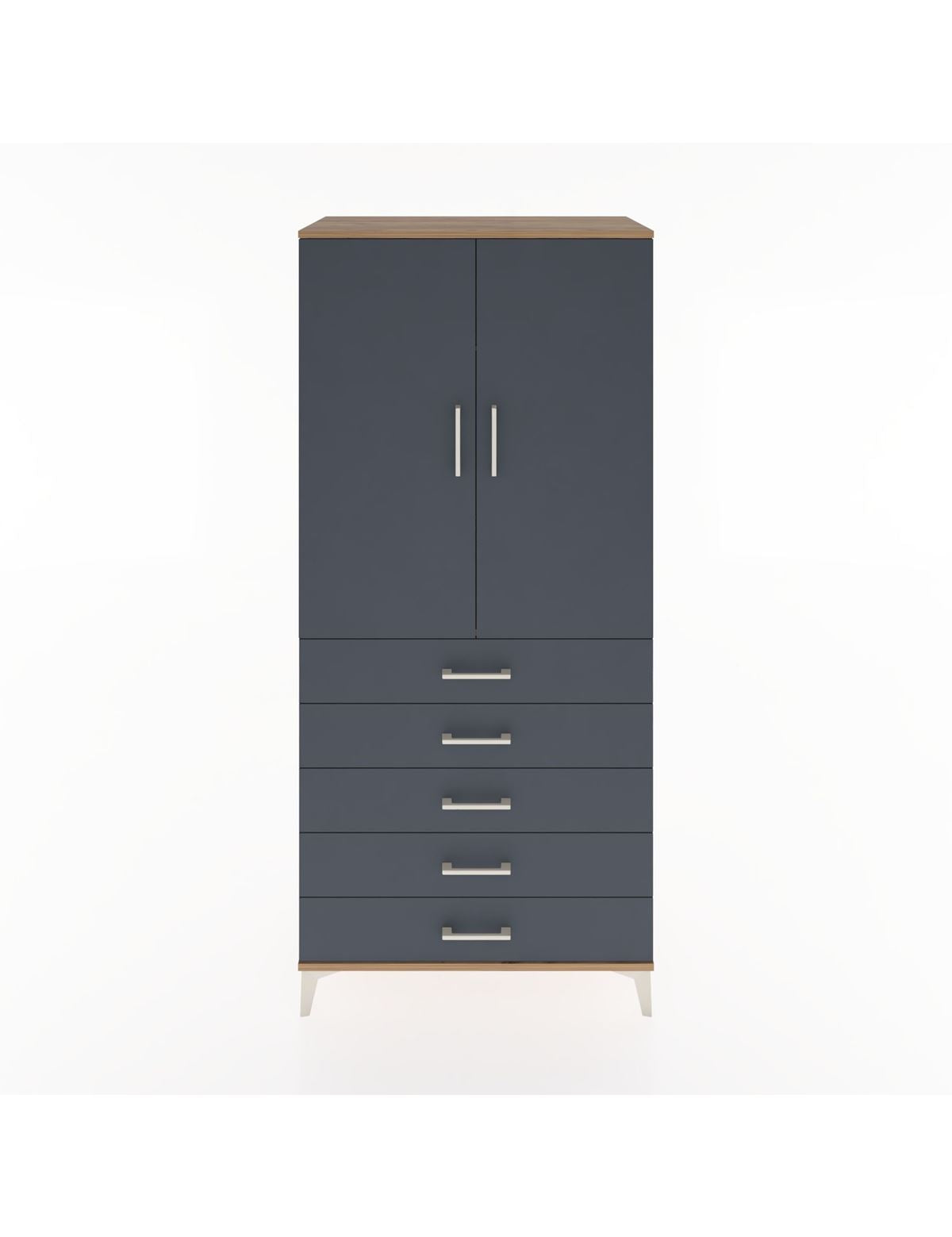 Hyperion Dolap Tek Raflı 5 Çekmeceli Tek Askılı 88x44x195 Çam-Antrasit