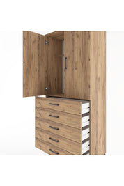 Hyperion Dolap Tek Raflı 5 Çekmeceli Tek Askılı 88x44x195 Çam-Çam