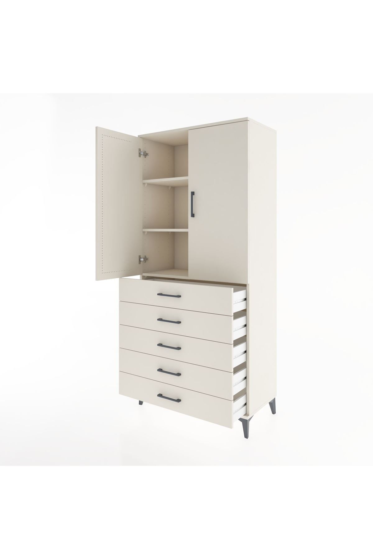 Hyperion Dolap 3 Raflı 5 Çekmeceli 2 Kapaklı 88x44x195 Aytaşı-Aytaşı