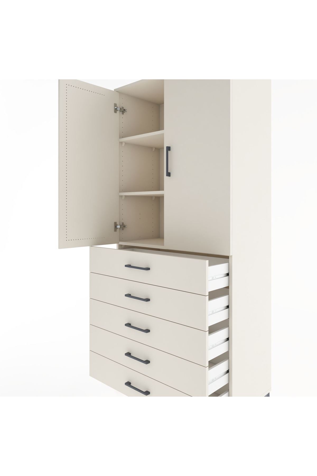 Hyperion Dolap 3 Raflı 5 Çekmeceli 2 Kapaklı 88x44x195 Aytaşı-Aytaşı