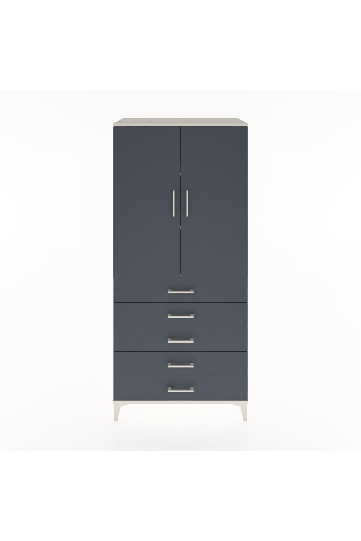 Hyperion Dolap 3 Raflı 5 Çekmeceli 2 Kapaklı 88x44x195 Aytaşı-Antrasit