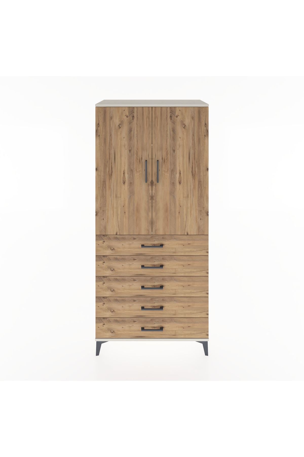 Hyperion Dolap 3 Raflı 5 Çekmeceli 2 Kapaklı 88x44x195 Aytaşı-Çam