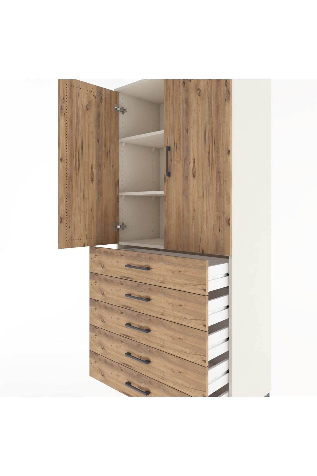 Hyperion Dolap 3 Raflı 5 Çekmeceli 2 Kapaklı 88x44x195 Aytaşı-Çam