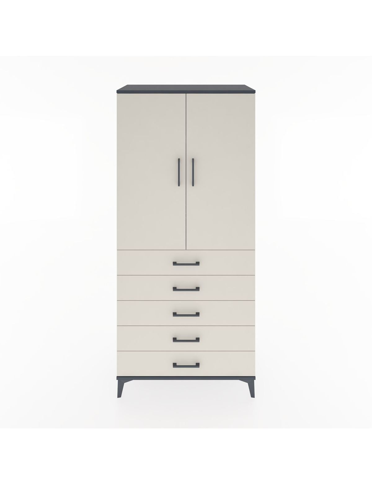 Hyperion Dolap 3 Raflı 5 Çekmeceli 2 Kapaklı 88x44x195 Antrasit-Aytaşı