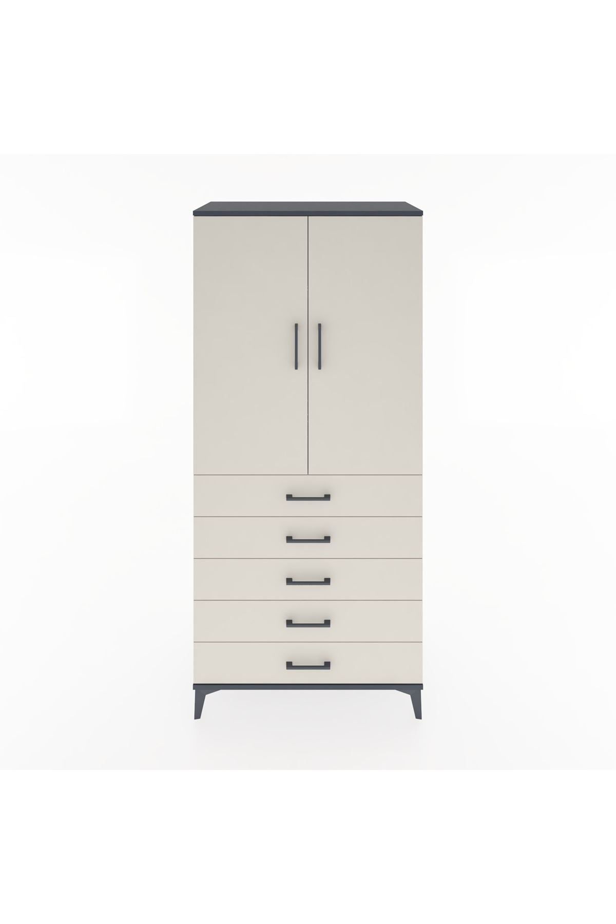 Hyperion Dolap 3 Raflı 5 Çekmeceli 2 Kapaklı 88x44x195 Antrasit-Aytaşı