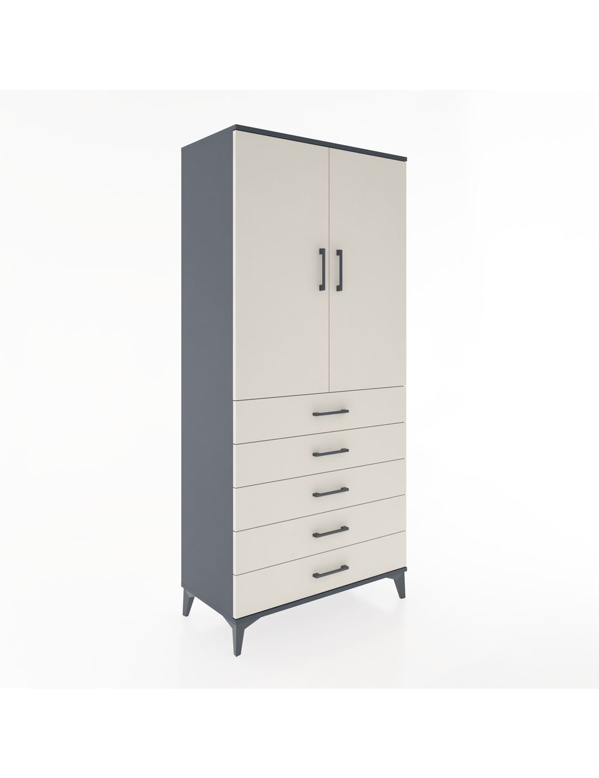 Hyperion Dolap 3 Raflı 5 Çekmeceli 2 Kapaklı 88x44x195 Antrasit-Aytaşı