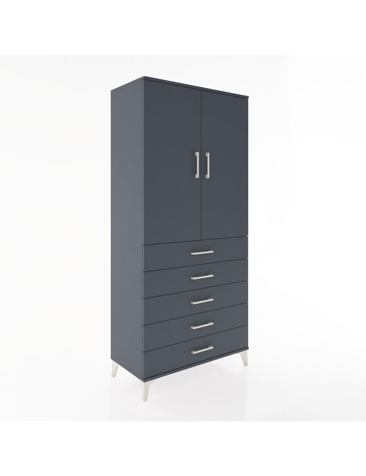 Hyperion Dolap 3 Raflı 5 Çekmeceli 2 Kapaklı 88x44x195 Antrasit-Antrasit