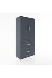 Hyperion Dolap 3 Raflı 5 Çekmeceli 2 Kapaklı 88x44x195 Antrasit-Antrasit