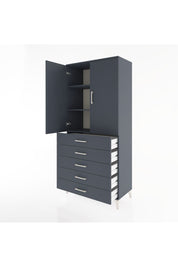 Hyperion Dolap 3 Raflı 5 Çekmeceli 2 Kapaklı 88x44x195 Antrasit-Antrasit