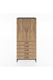 Hyperion Dolap 3 Raflı 5 Çekmeceli 2 Kapaklı 88x44x195 Antrasit-Çam