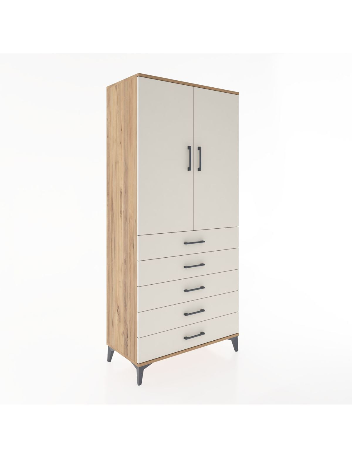 Hyperion Dolap 3 Raflı 5 Çekmeceli 2 Kapaklı 88x44x195 Çam-Aytaşı