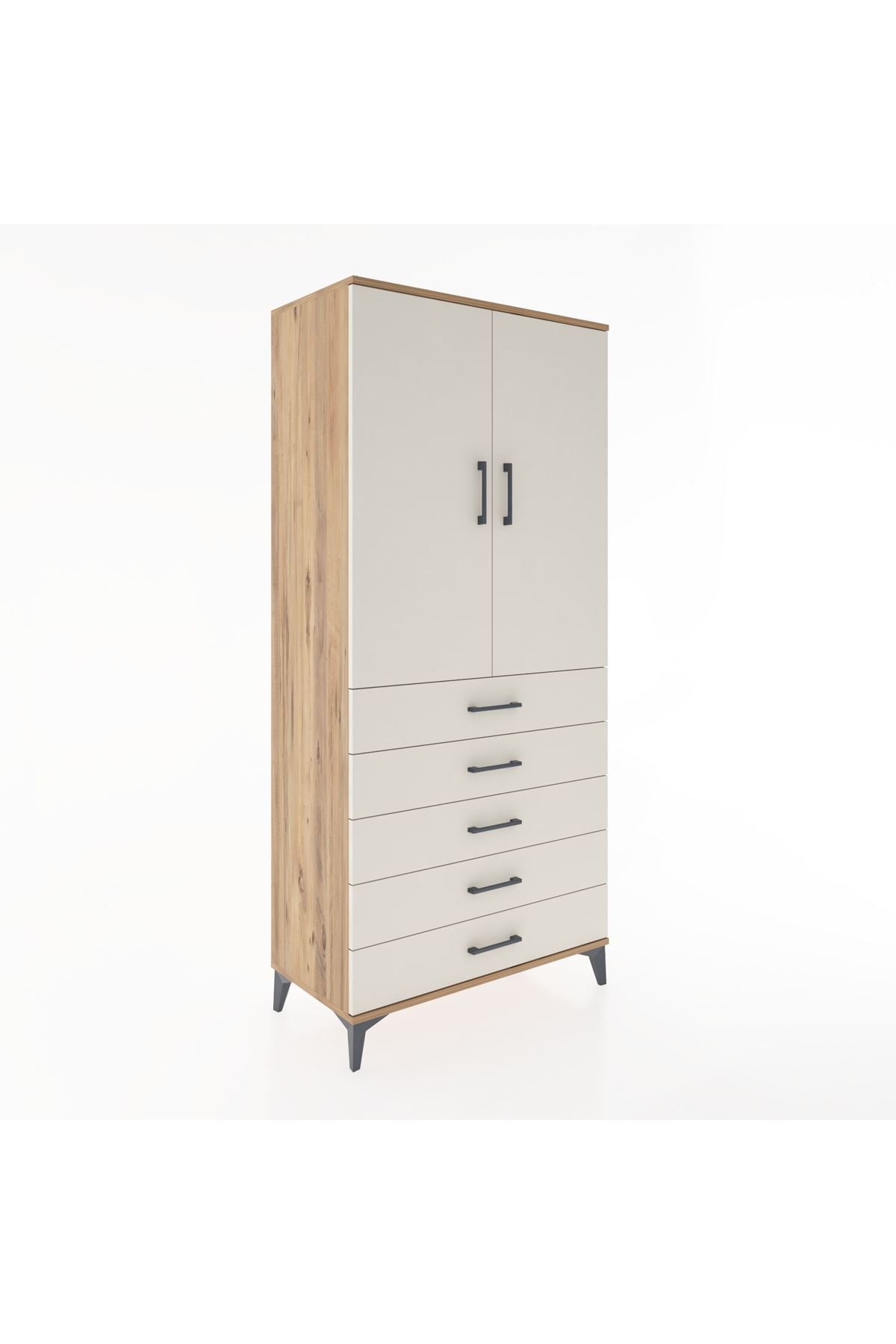 Hyperion Dolap 3 Raflı 5 Çekmeceli 2 Kapaklı 88x44x195 Çam-Aytaşı