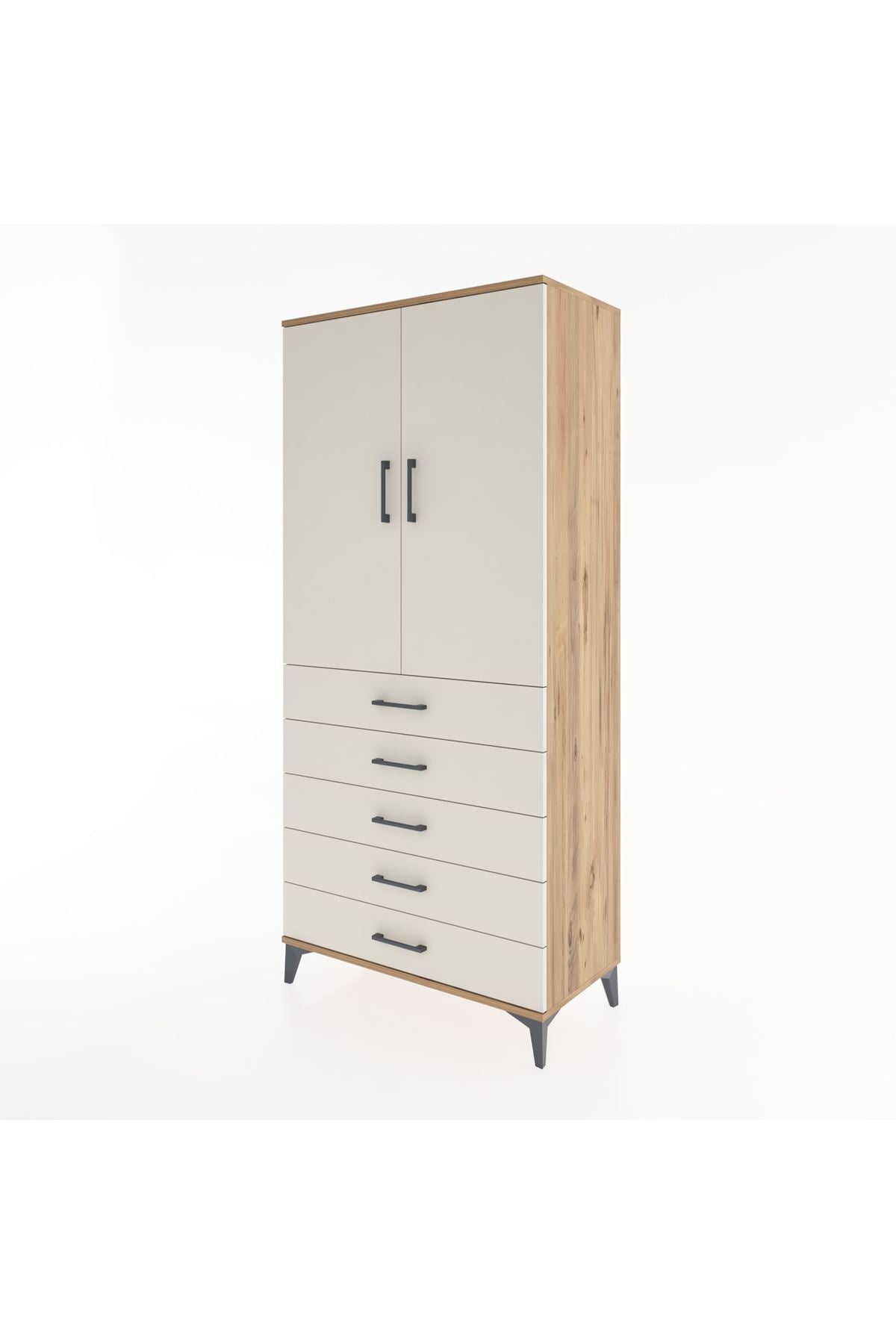 Hyperion Dolap 3 Raflı 5 Çekmeceli 2 Kapaklı 88x44x195 Çam-Aytaşı