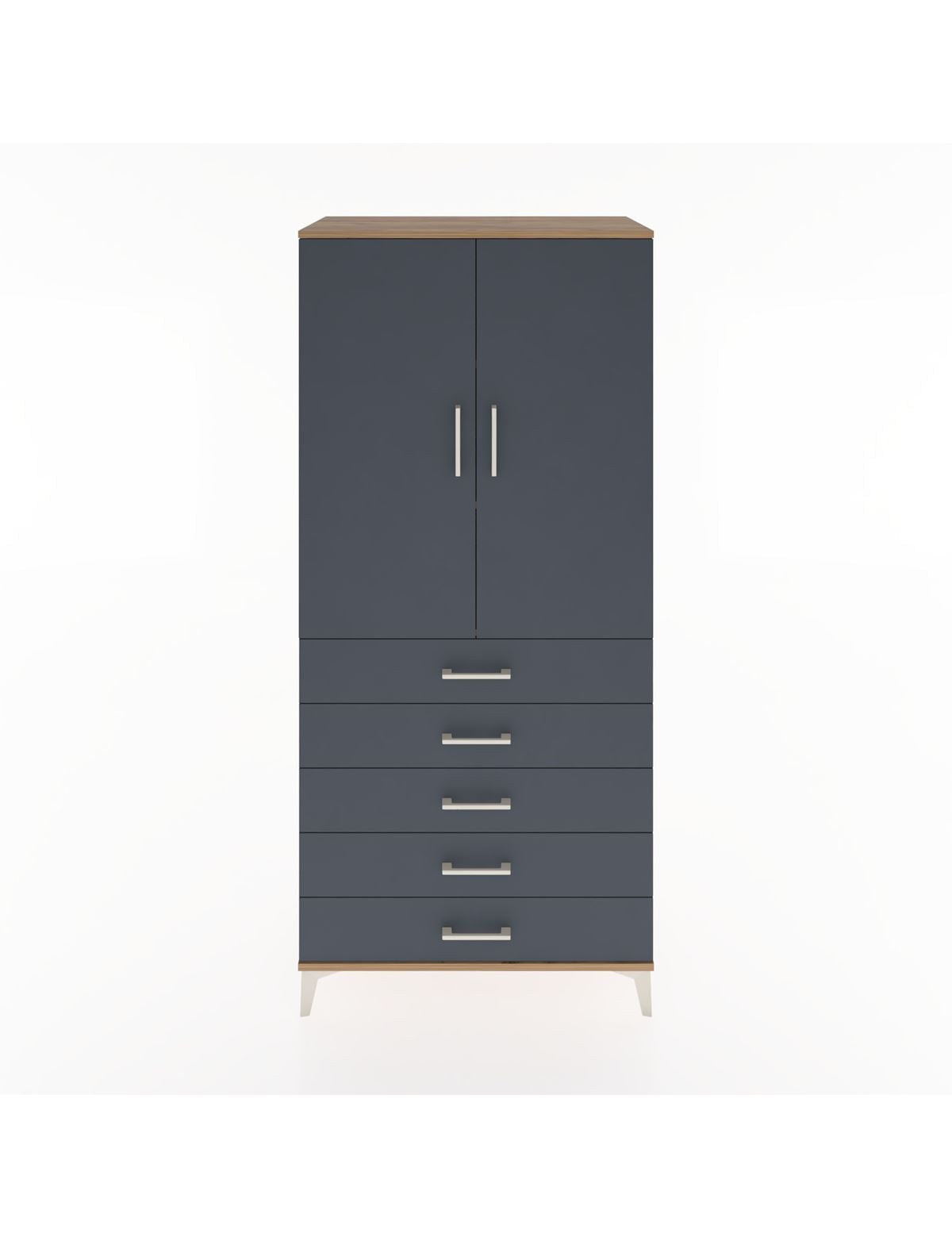 Hyperion Dolap 3 Raflı 5 Çekmeceli 2 Kapaklı 88x44x195 Çam-Antrasit