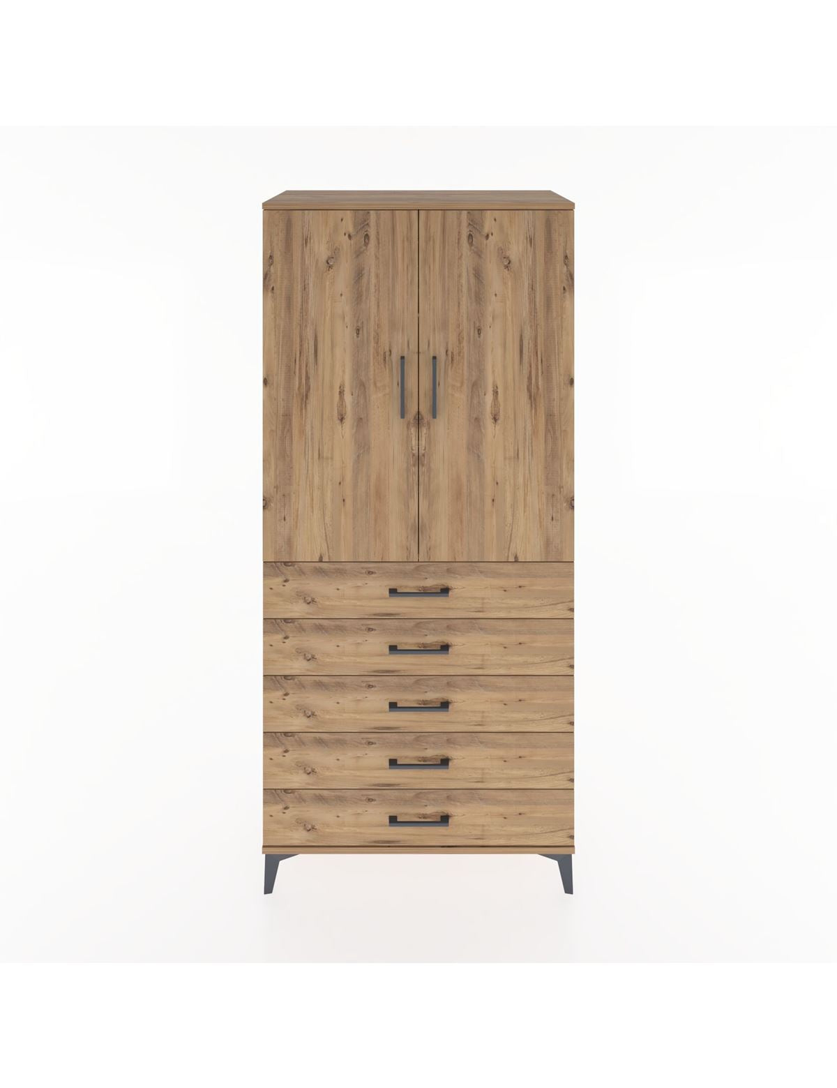 Hyperion Dolap 3 Raflı 5 Çekmeceli 2 Kapaklı 88x44x195 Çam-Çam