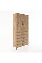 Hyperion Dolap 3 Raflı 5 Çekmeceli 2 Kapaklı 88x44x195 Çam-Çam