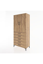 Hyperion Dolap 3 Raflı 5 Çekmeceli 2 Kapaklı 88x44x195 Çam-Çam