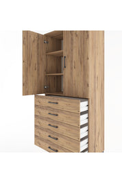 Hyperion Dolap 3 Raflı 5 Çekmeceli 2 Kapaklı 88x44x195 Çam-Çam