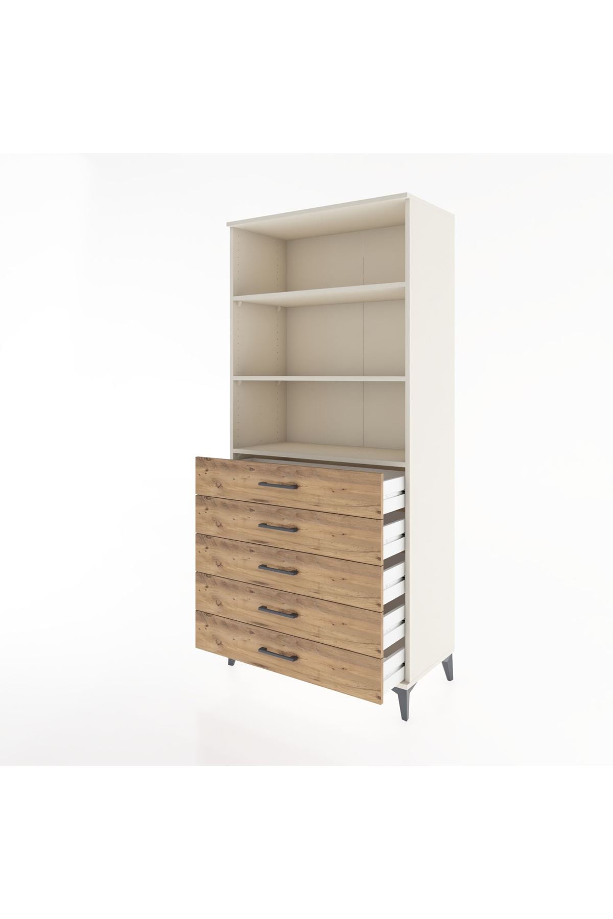 Hyperion Dolap 3 Raflı 5 Çekmeceli 88x44x195 Aytaşı-Çam