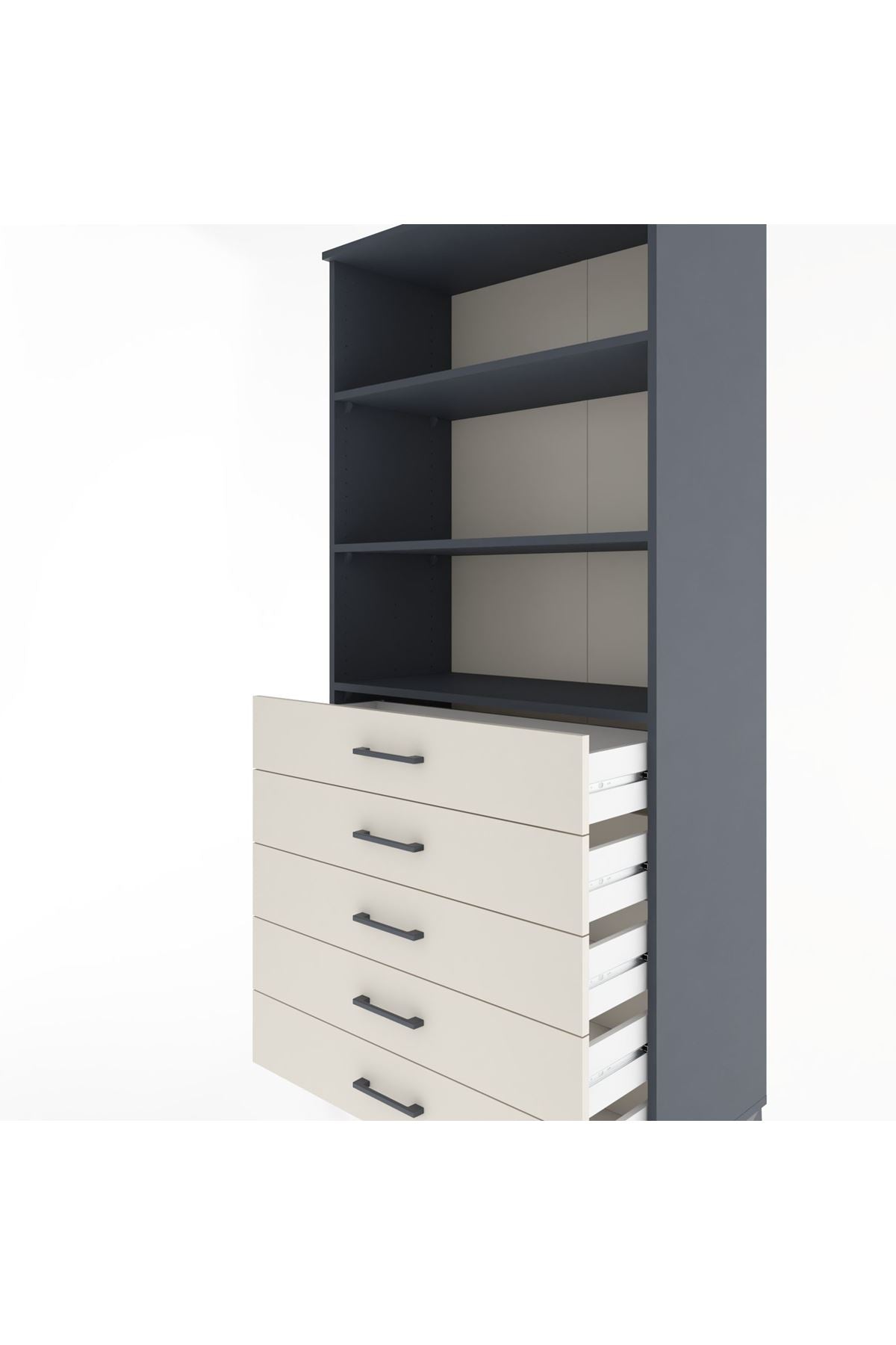 Hyperion Dolap 3 Raflı 5 Çekmeceli 88x44x195 Antrasit-Aytaşı