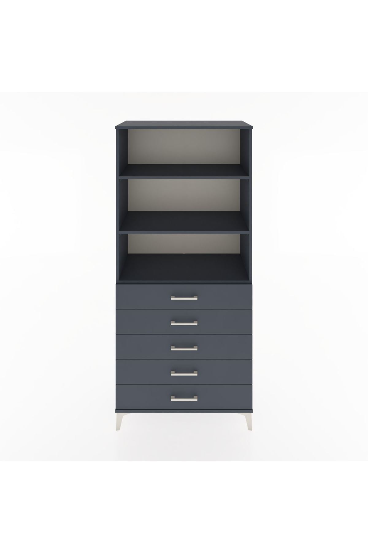 Hyperion Dolap 3 Raflı 5 Çekmeceli 88x44x195 Antrasit-Antrasit