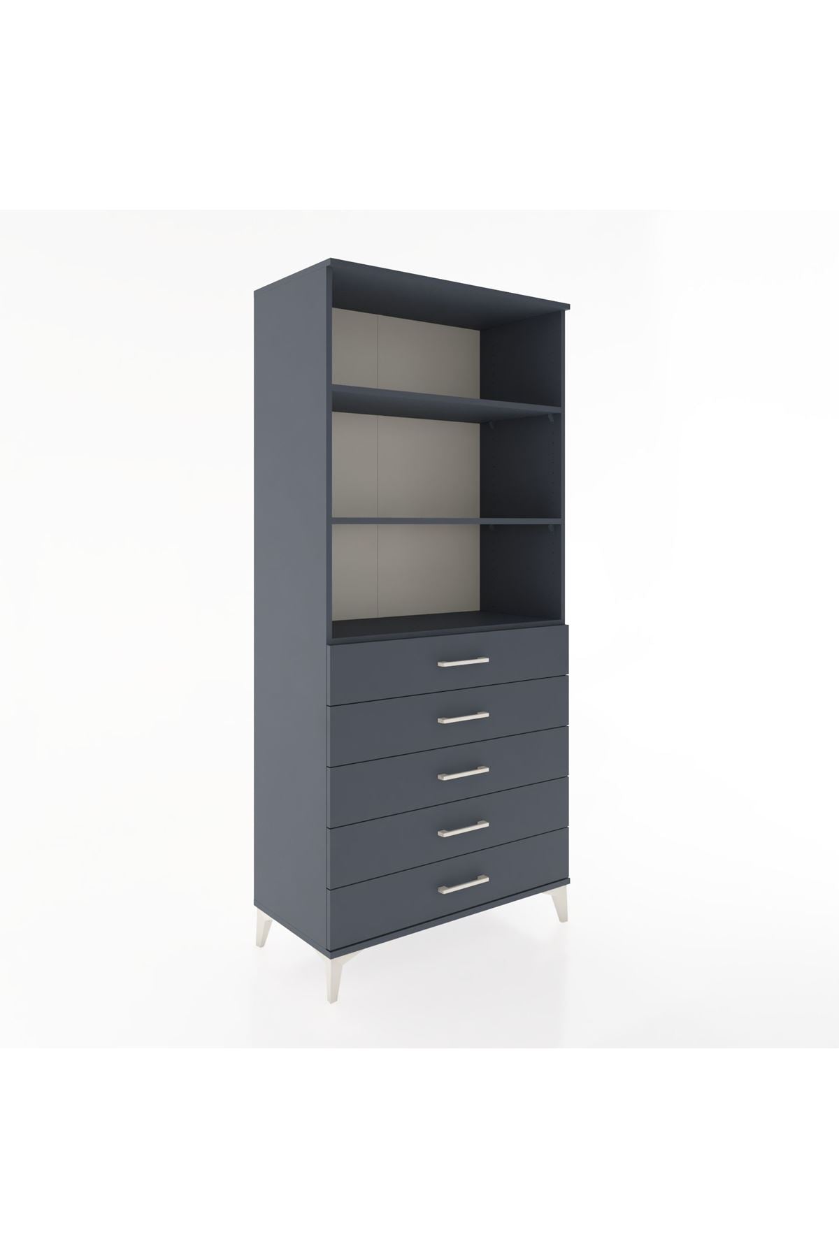 Hyperion Dolap 3 Raflı 5 Çekmeceli 88x44x195 Antrasit-Antrasit