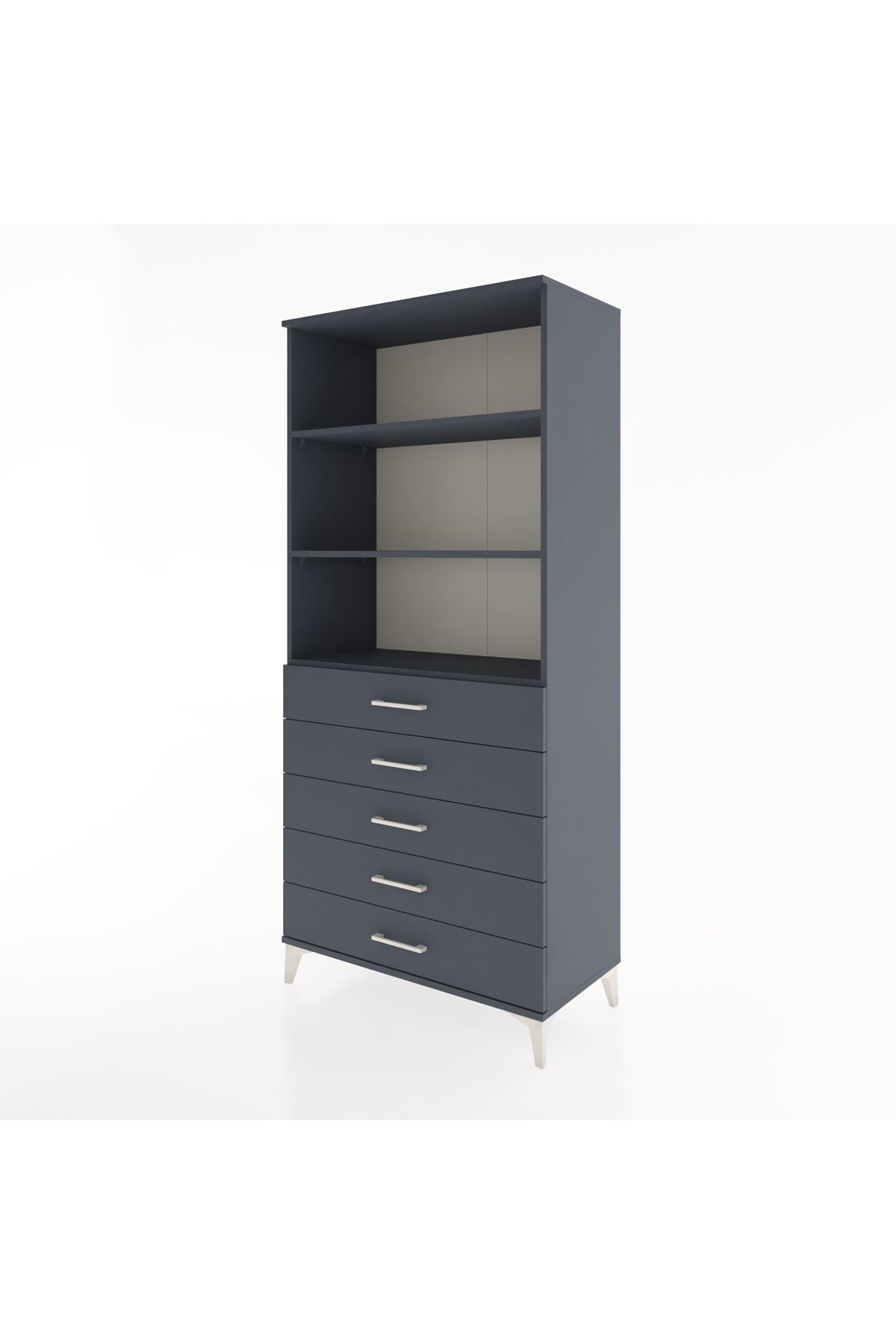 Hyperion Dolap 3 Raflı 5 Çekmeceli 88x44x195 Antrasit-Antrasit