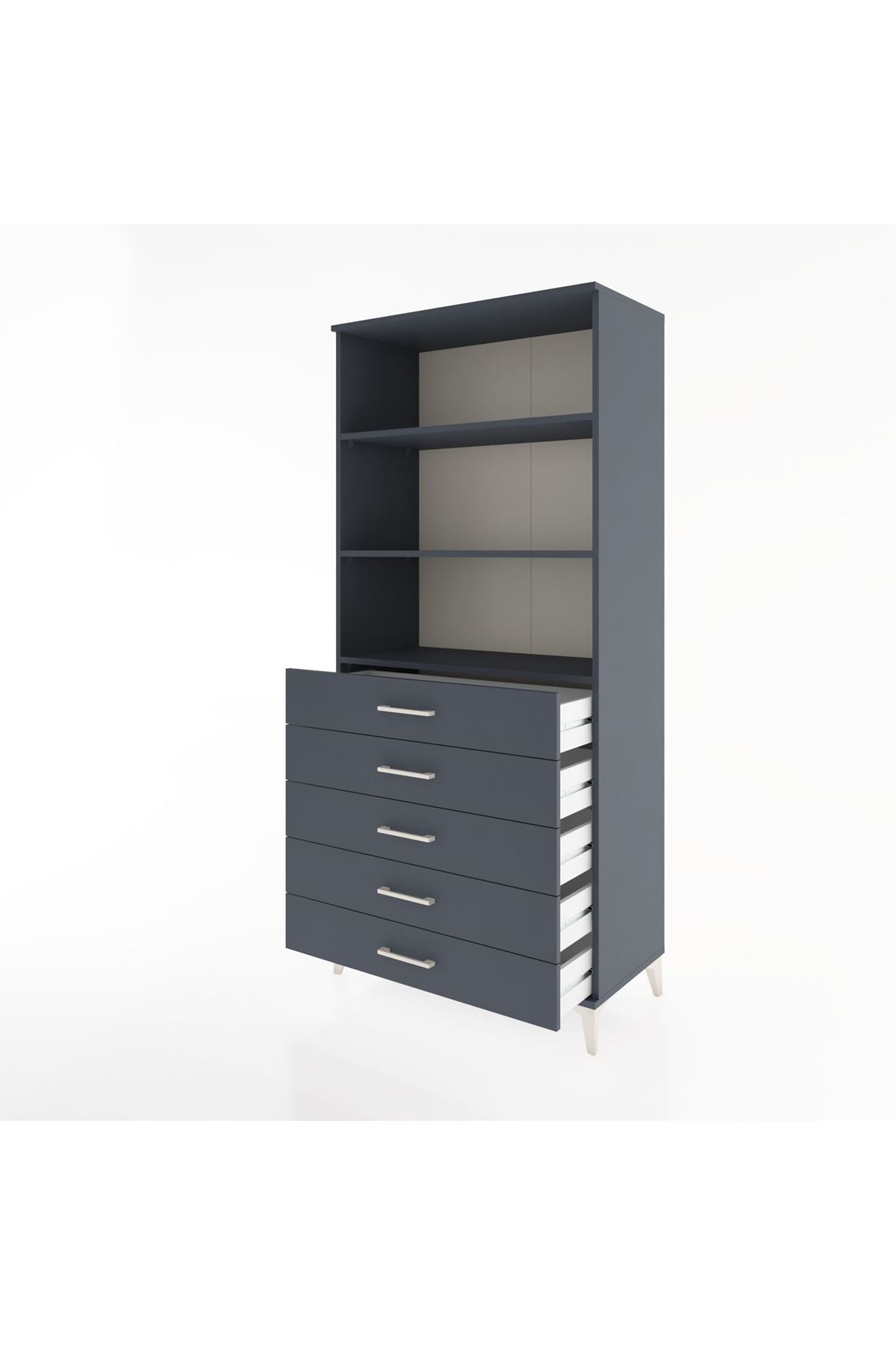 Hyperion Dolap 3 Raflı 5 Çekmeceli 88x44x195 Antrasit-Antrasit