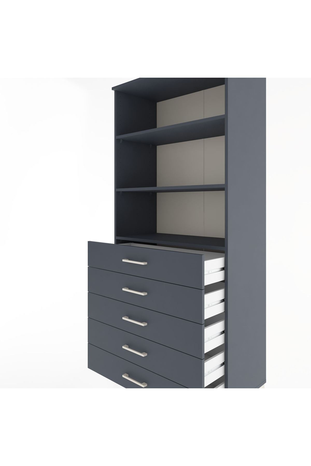 Hyperion Dolap 3 Raflı 5 Çekmeceli 88x44x195 Antrasit-Antrasit