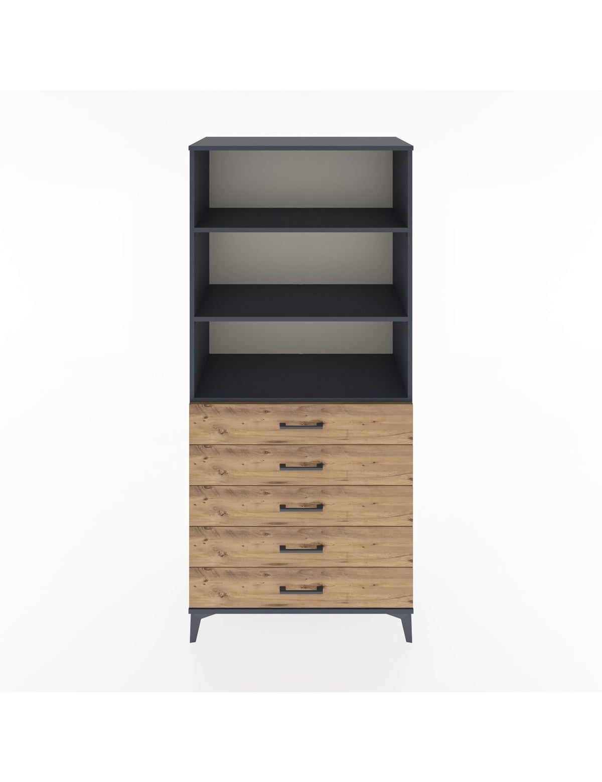 Hyperion Dolap 3 Raflı 5 Çekmeceli 88x44x195 Antrasit-Çam