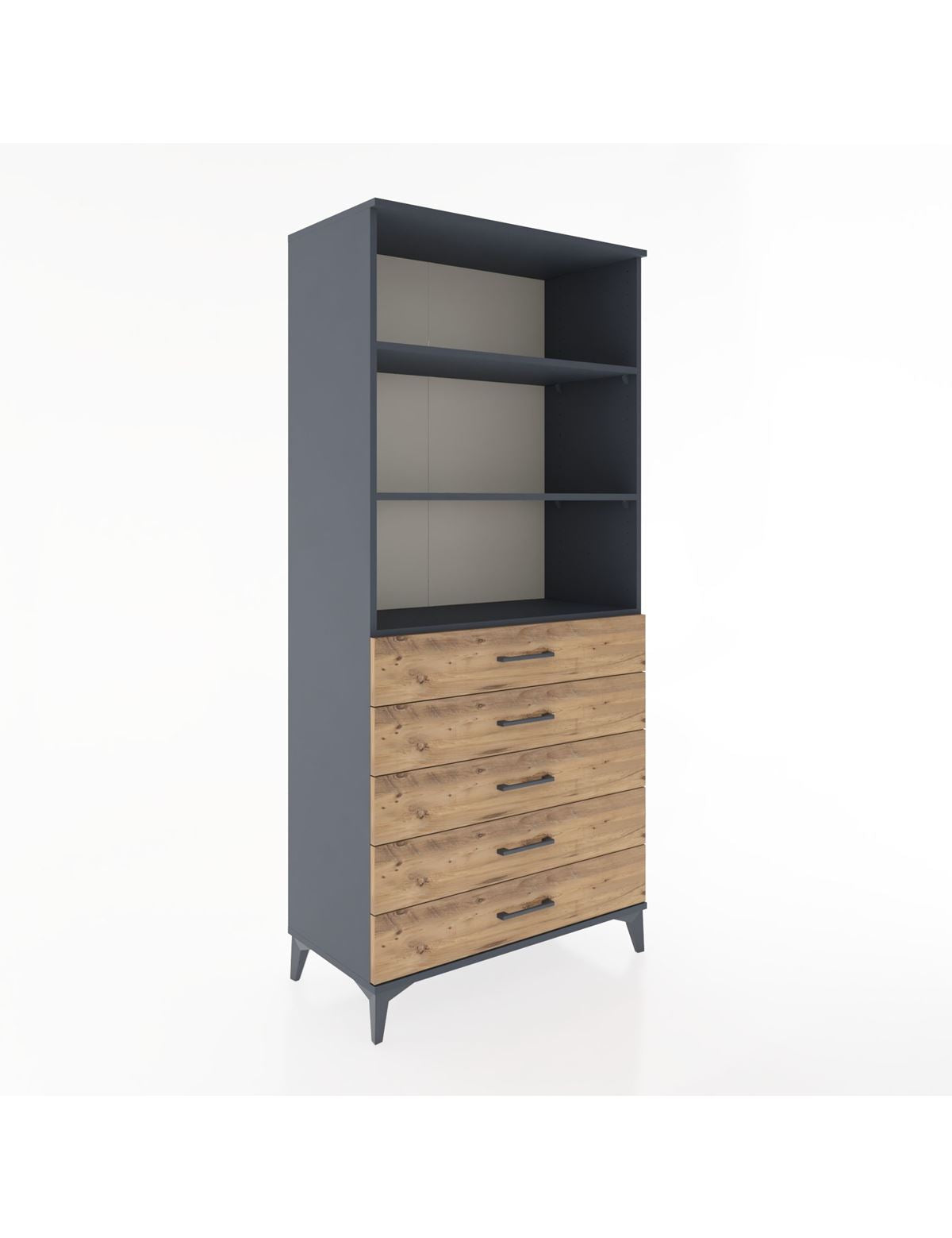 Hyperion Dolap 3 Raflı 5 Çekmeceli 88x44x195 Antrasit-Çam